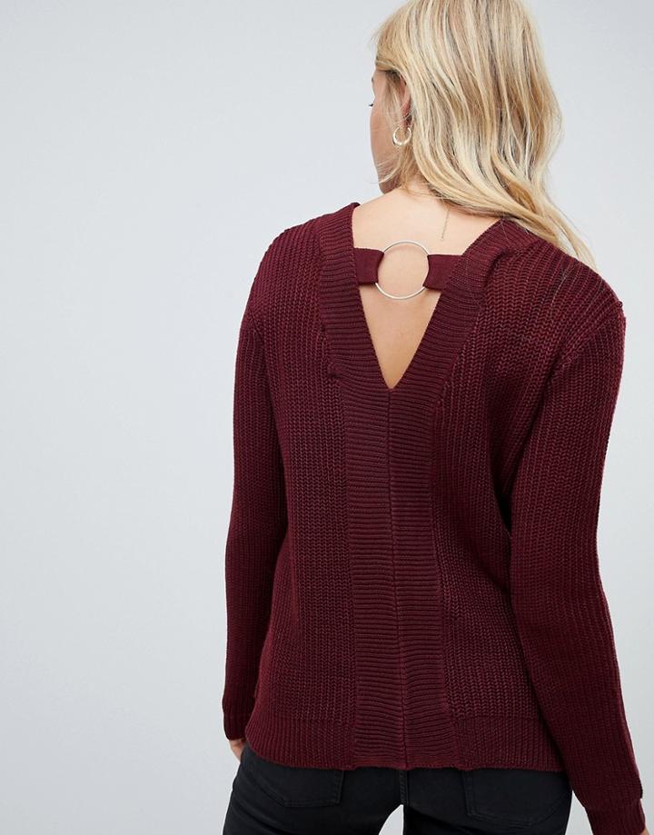Brave Soul Lord Sweater With Metal Ring Back Detail - Red