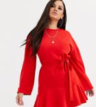 Asos Design Petite Long Sleeve Pep Hem Sweat Dress - Red