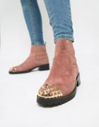 Sofie Schnoor Pink Suede Boots With Hardware Detailing - Pink