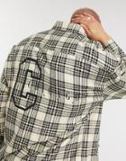 Asos Design 90s Oversized Plaid Shirt With City Placement Back Print-neutral
