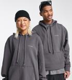 Collusion Unisex Hoodie With Logo Print In Charcoal-white
