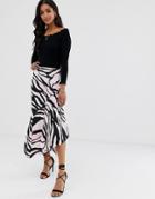 River Island Pleated Midi Skirt In Pink Tiger