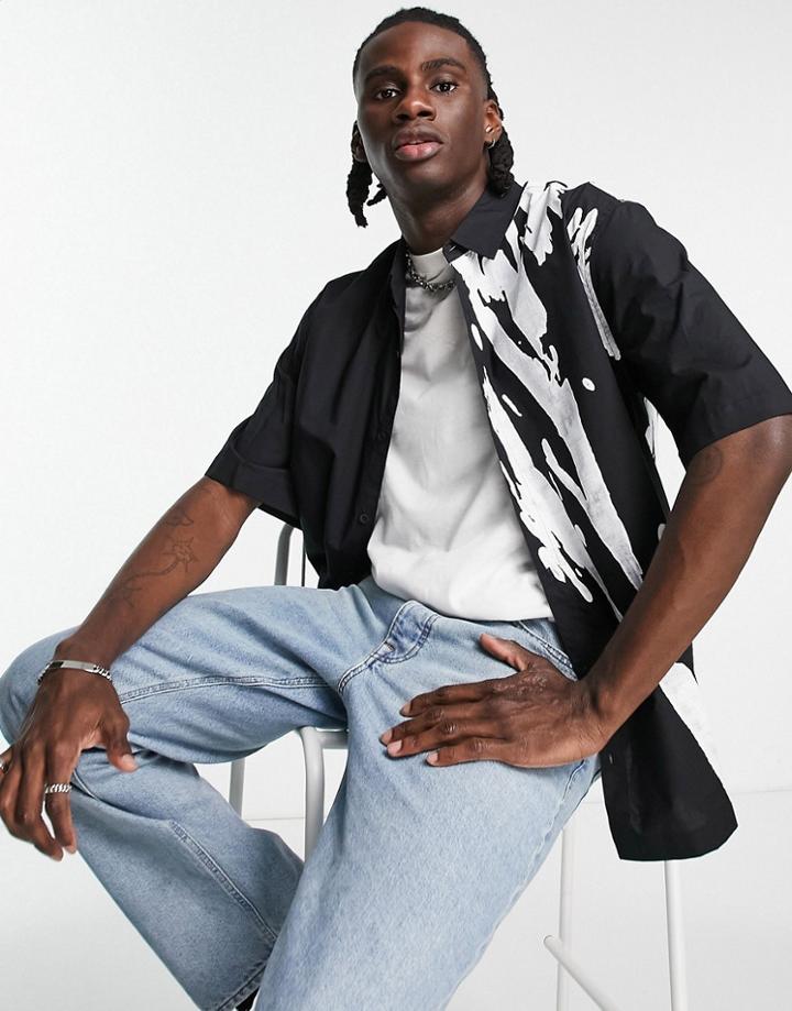 Topman Signature Oversized Print Shirt In Black