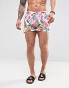 Jaded London Swim Shorts In White With Tropical Fruit Print - White
