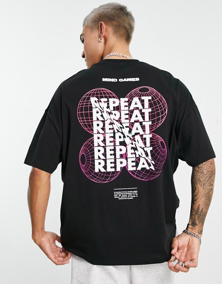 Asos Design Oversized T-shirt In Black With Back & Front Text Print