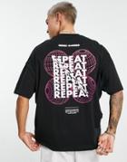 Asos Design Oversized T-shirt In Black With Back & Front Text Print