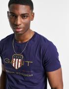 Gant Archive Shield Embroidered Logo T-shirt In Evening Navy Blue-blues