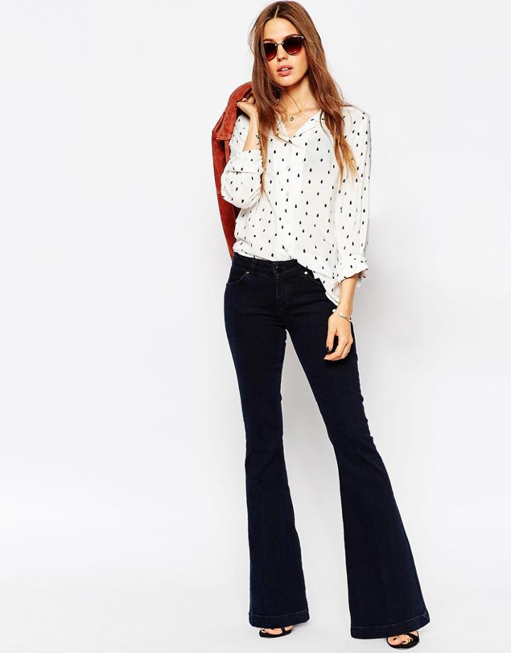 Asos Low Rise Super Flare Jeans In Dark Wash - Dark Stonewash