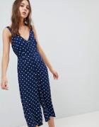 Glamorous Relaxed Jumpsuit With Button Front In Polka Dot