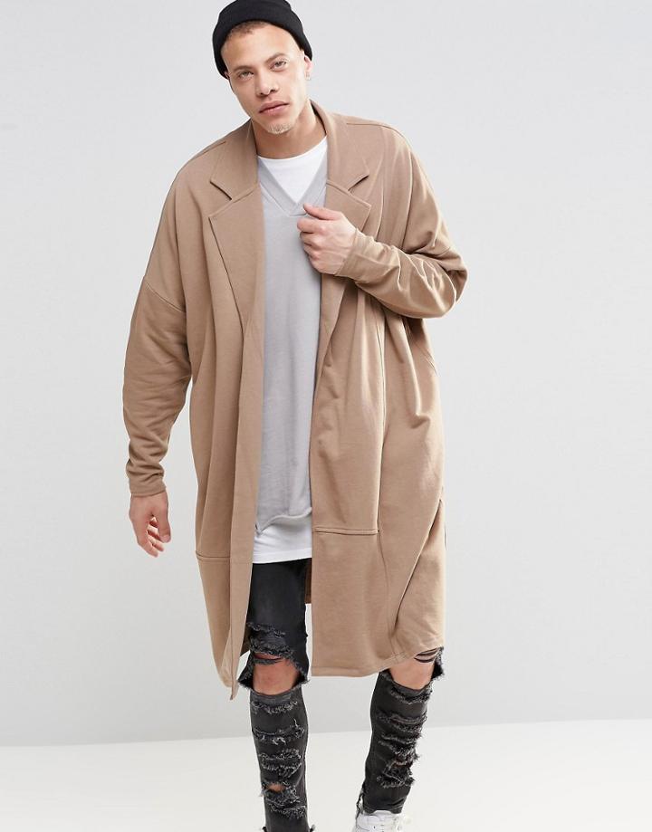 Asos Extreme Oversized Longline Jersey Duster Jacket In Beige - Beige