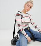 Asos Design Petite Cropped Sweater In Neutral Stripe-stone