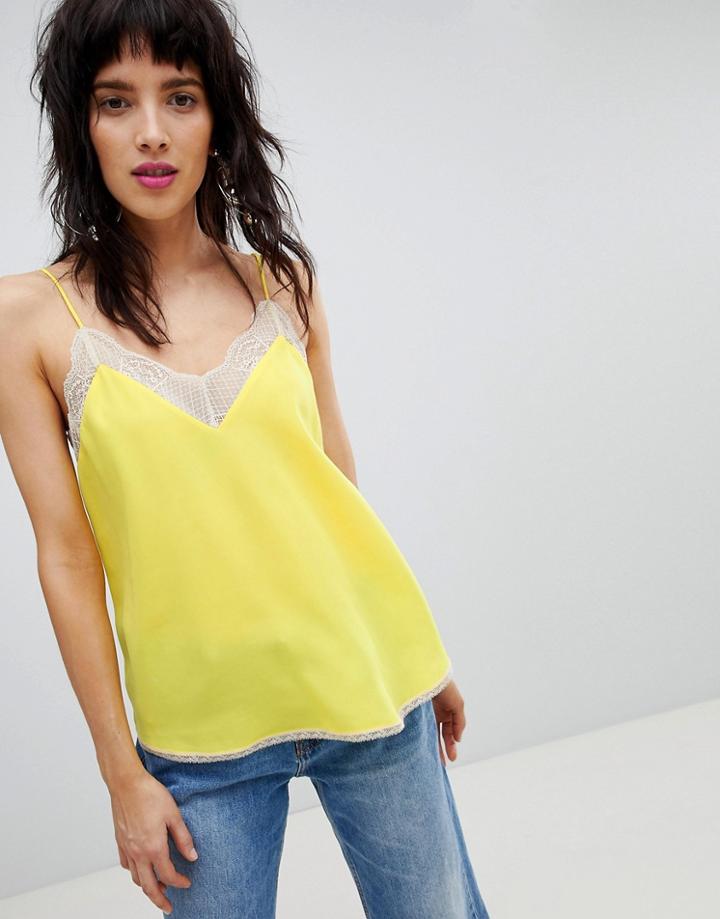 Stradivarius Lace Strappy Cami - Yellow