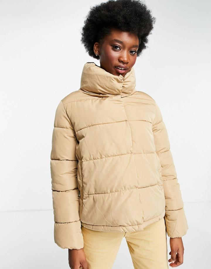 Stradivarius Padded Puffer Jacket In Beige-neutral