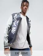 Mennace Sateen Floral Bomber Jacket With Contrast Sleeves In Pistachio