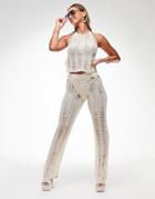 Asos Design Pants In Open Stitch In Cream - Part Of A Set-white