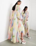 Asos Edition Gathered Neck Midi Dress In Ombre-multi