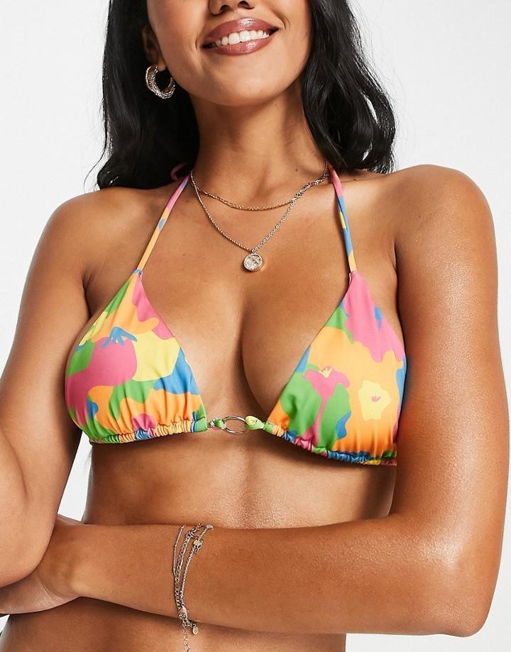 Na-kd X Josefine Simone Dahl Triangle Strap Detail Bikini Top In Floral Print-multi