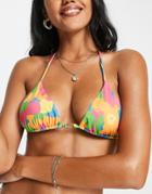 Na-kd X Josefine Simone Dahl Triangle Strap Detail Bikini Top In Floral Print-multi