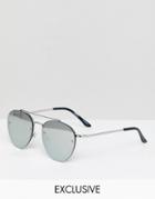 Reclaimed Vintage Inspired Round Sunglasses With Silver Mirrored Lens - Silver