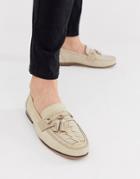 Asos Design Loafers In Stone Leather With Woven Detail