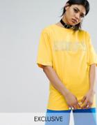 Bones Oversized T-shirt With Rhinestone Logo - Yellow