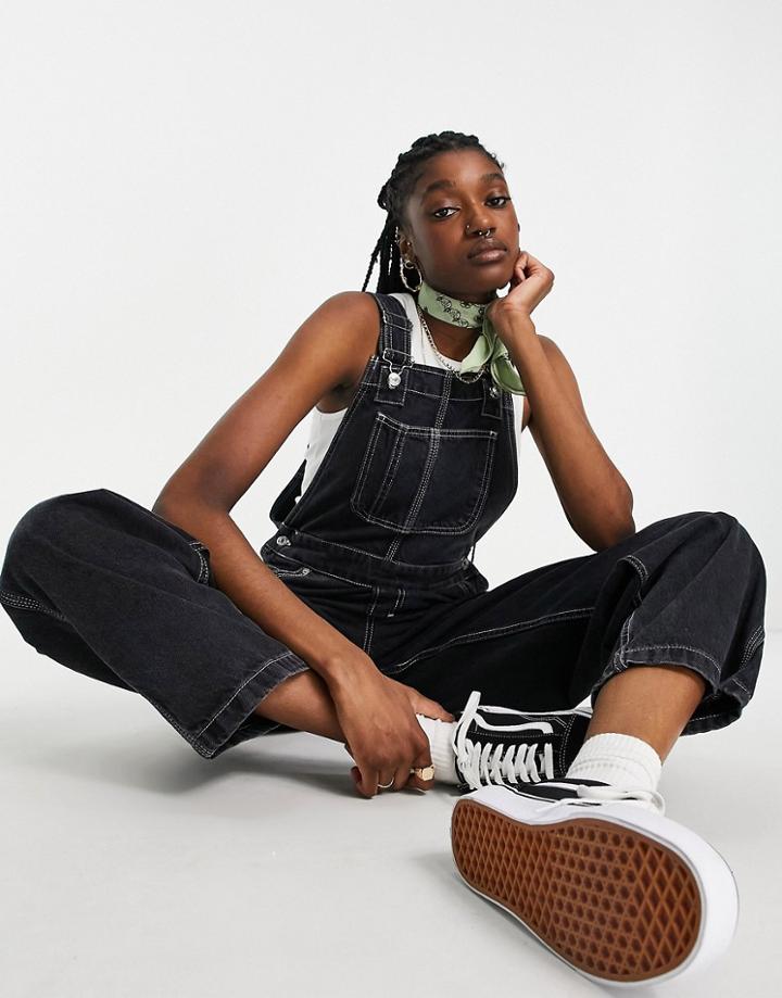 Topshop Carpenter Overalls In Washed Black Wash