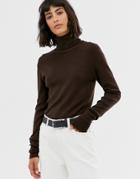 Weekday Roll Neck Top In Dark Brown