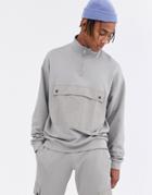 Asos Design Two-piece Oversized Half Zip Sweatshirt With Utility Map Pocket In Gray