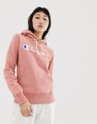 Champion Boyfriend Hoodie With Front Script Embroidered Logo - Pink