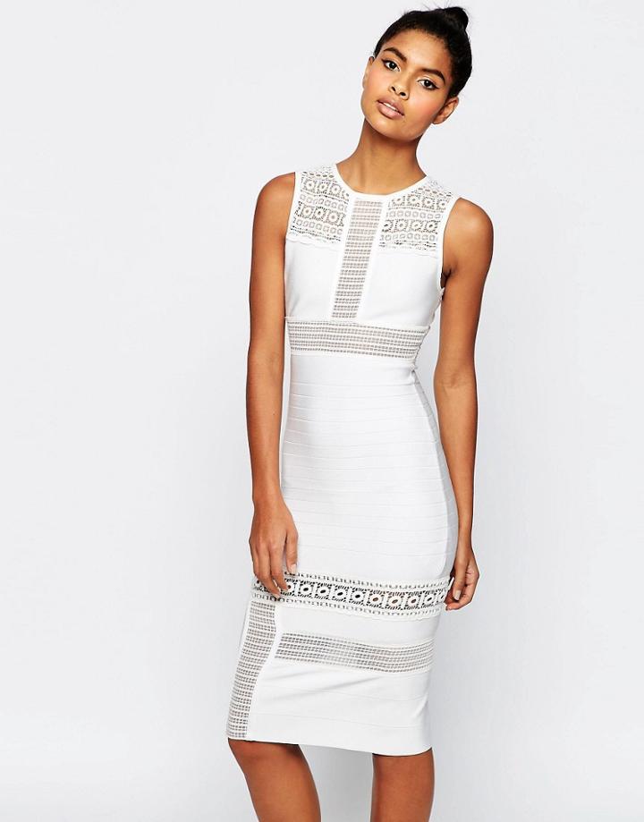 Asos Sculpt Premium Bandage Mix And Match Lace Pencil Dress - White