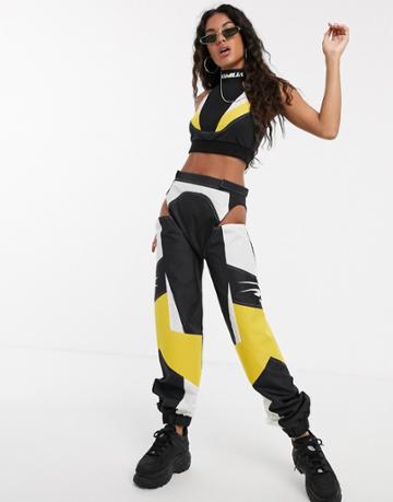 Namilia Faux Leather Racing Pants With Cut Outs - Black
