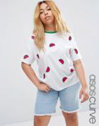 Asos Curve T-shirt With Embroidered Watermelon Badges - White