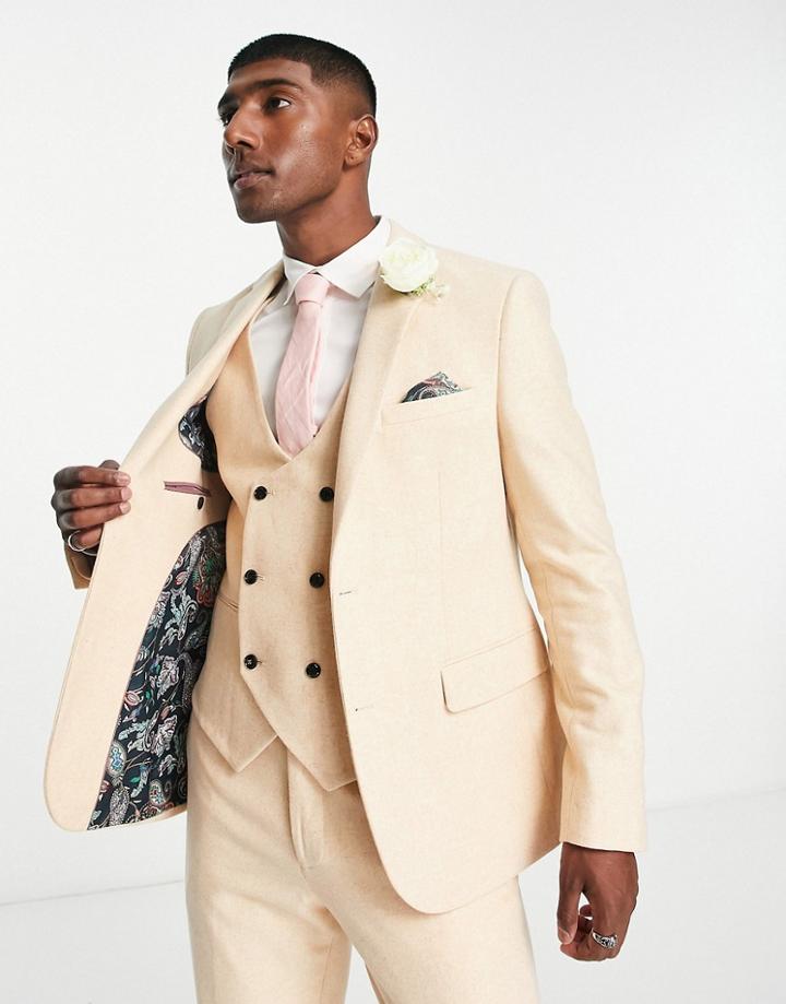 Harry Brown Wedding Tweed Wide Lapel Slim Fit Suit Jacket In Pale Yellow-neutral