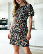 Topshop Collared Tie Sleeve Mini Dress In Black Floral