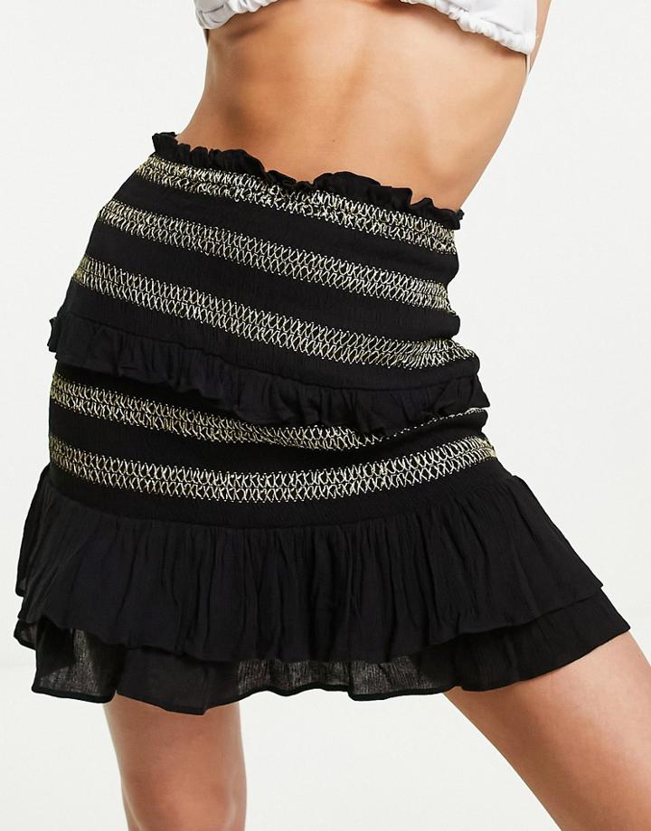 River Island Shirred Mini Beach Skirt In Black - Part Of A Set