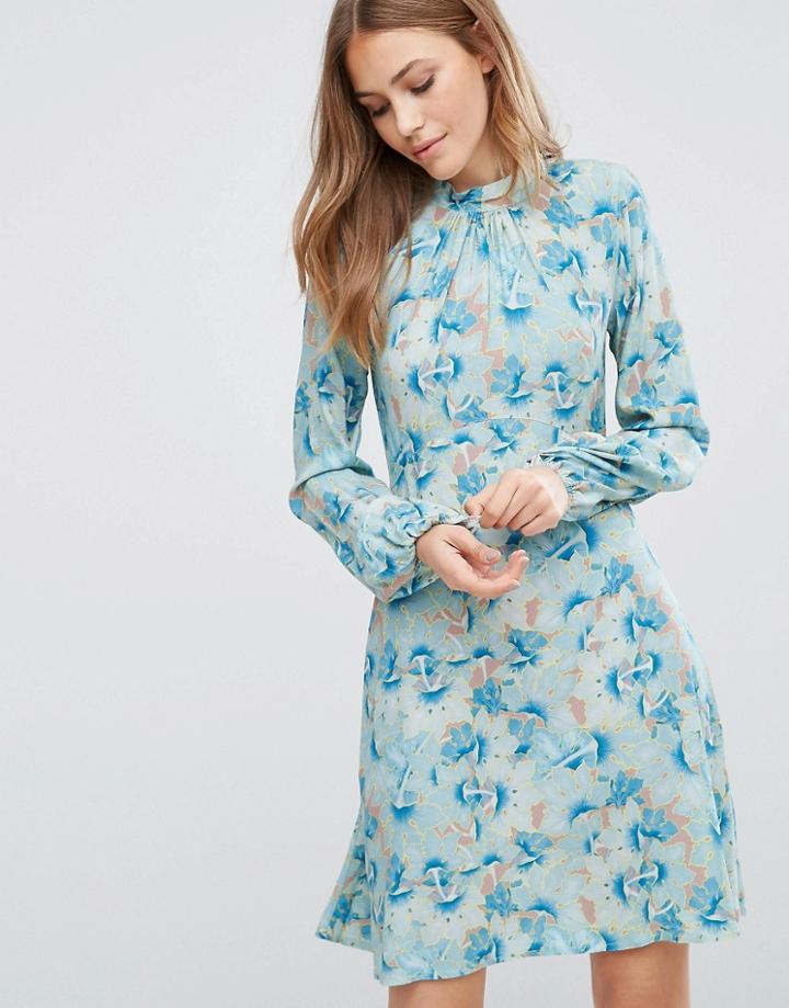 Closet Lond Sleeve Floral Print Collar Dress - Multi