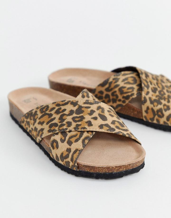 South Beach Leopard Cross Front Slides - Multi