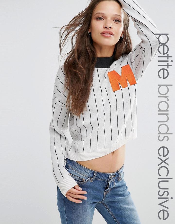 Noisy May Petite High Neck Logo Striped Sweater - Multi