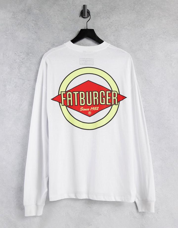 Asos Design Oversized Long Sleeve T-shirt With Fatburger Print In White
