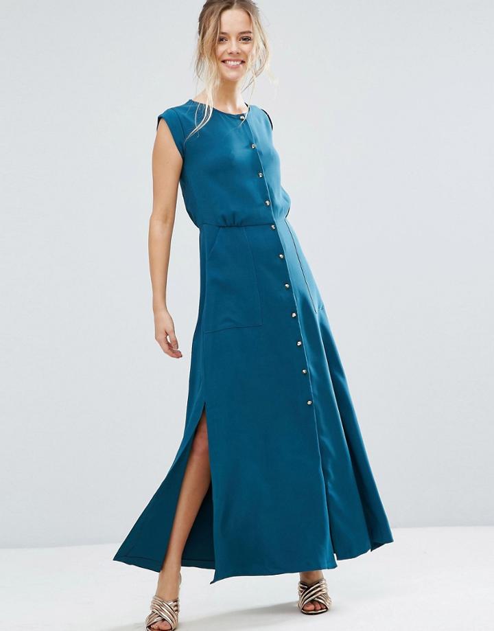 Closet London Button Front Maxi Dress - Green