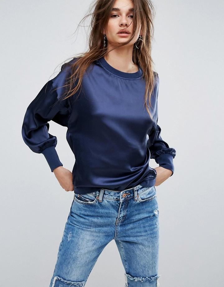 Noisy May Sateen Blouse - Navy