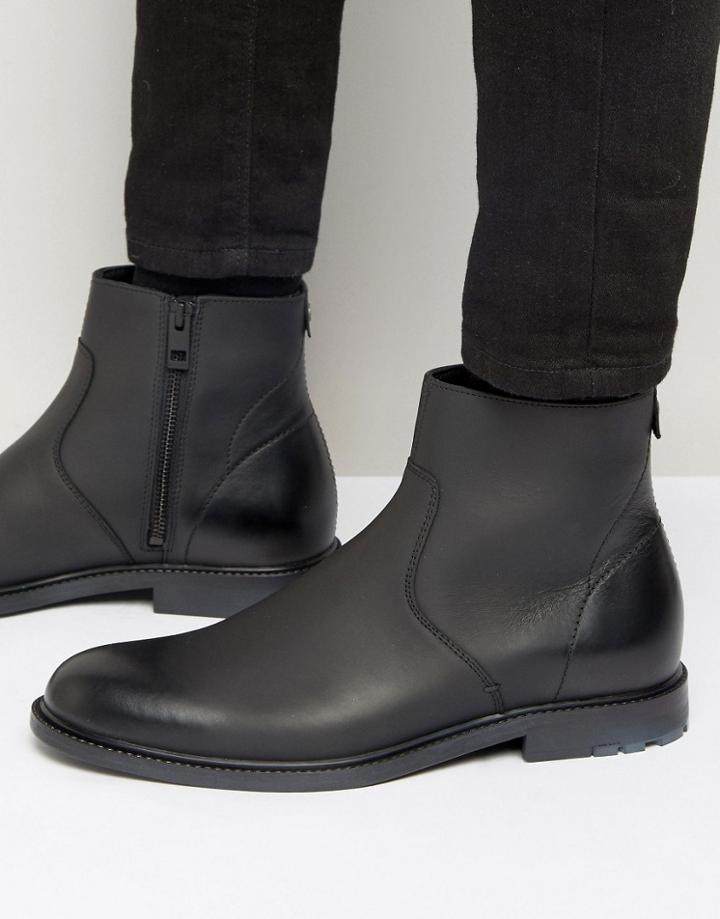 Boss Orange Culroot Matte Leather Zip Boots - Black