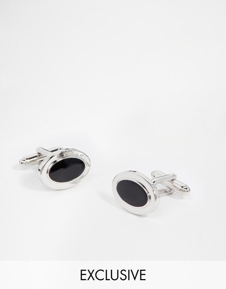 Reclaimed Vintage Oval Cufflinks In Black - Black