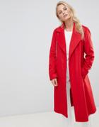 Helene Berman Belted Wrap Coat In Wool Blend - Red