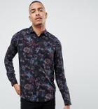 Asos Design Tall Regular Fit Floral Shirt In Black