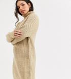 Asos Design Tall Chunky Mini Dress With Roll Neck-beige