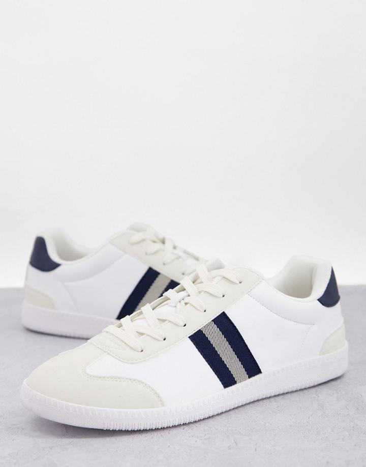 Asos Design Lace Up Retro Stripe Sneakers In White