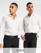 French Connection 2 Pack Slim Fit Formal Shirt In White