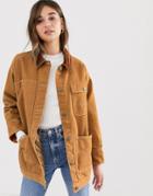 Monki Denim Jacket With Quilted Lining And Cord Collar In Rust - Yellow