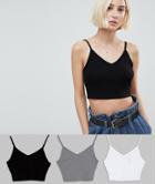 Asos Crop Cami In Rib With V-front And Back 3 Pack - Multi